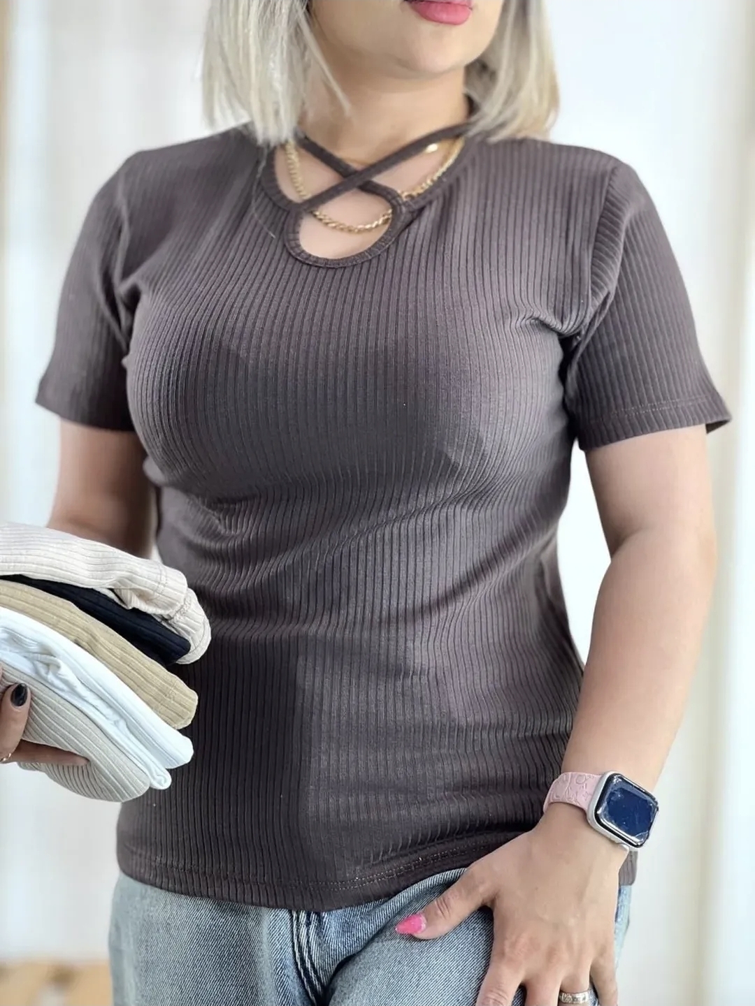 تیشرت کبریتی یقه ضربدری پنبه